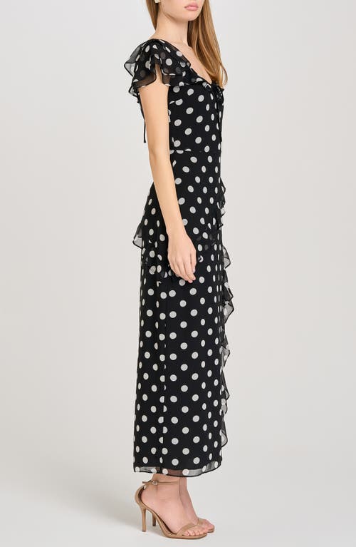 Wayf Violetta Polka Dot Ruffle Sleeve Dress In Black Polka Dot
