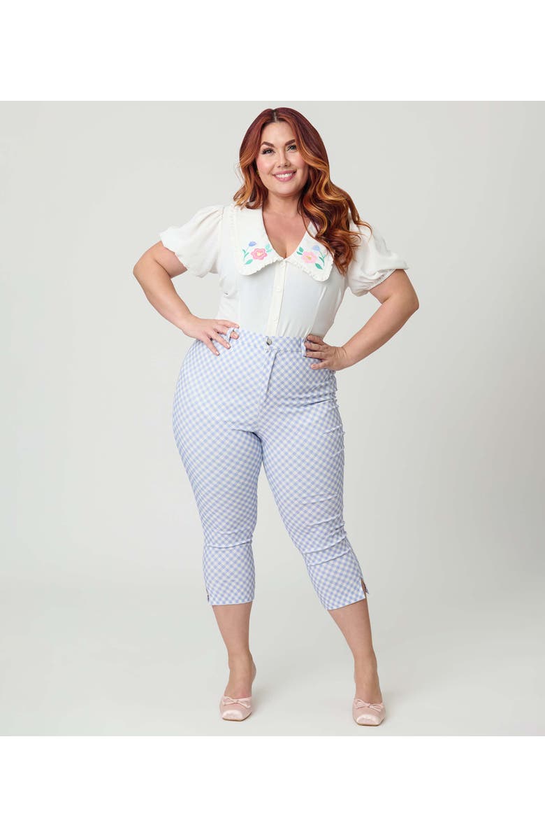Unique Vintage Plus Size Rachelle Capri Pants, Main, color, Baby Blue Gingham Print