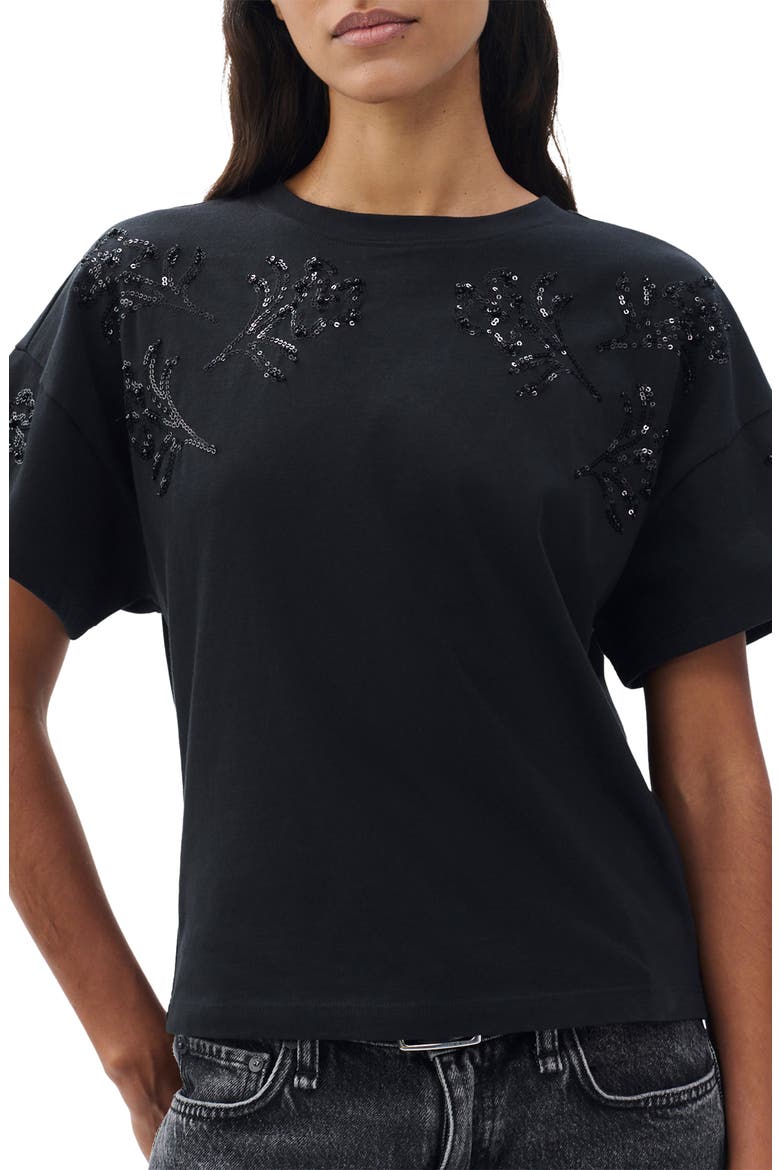 Kelly Beaded Floral Boxy T-Shirt, Main, color, BLACK