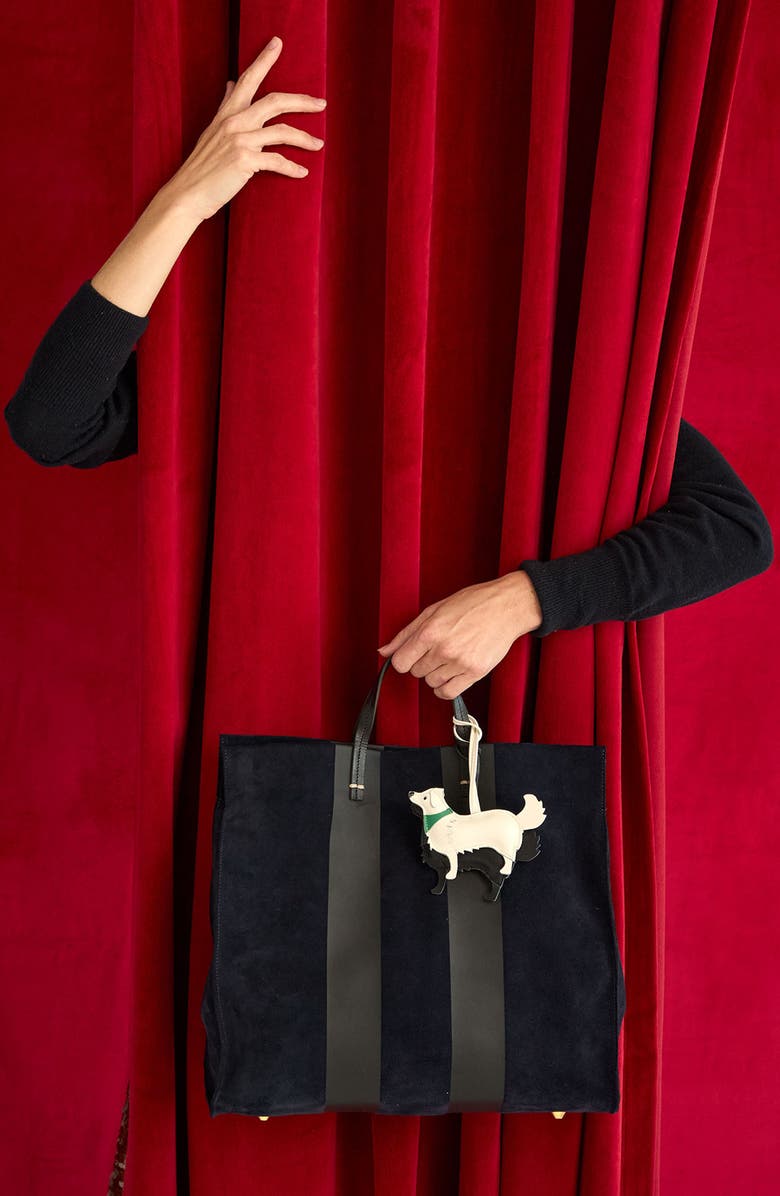 Clare V. Simple Racing Stripe Suede Tote, Alternate, color, Navy