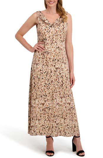 Laundry By Shelli Segal Roxanne Cowl Neck Sleeveless Maxi Dress In Brown