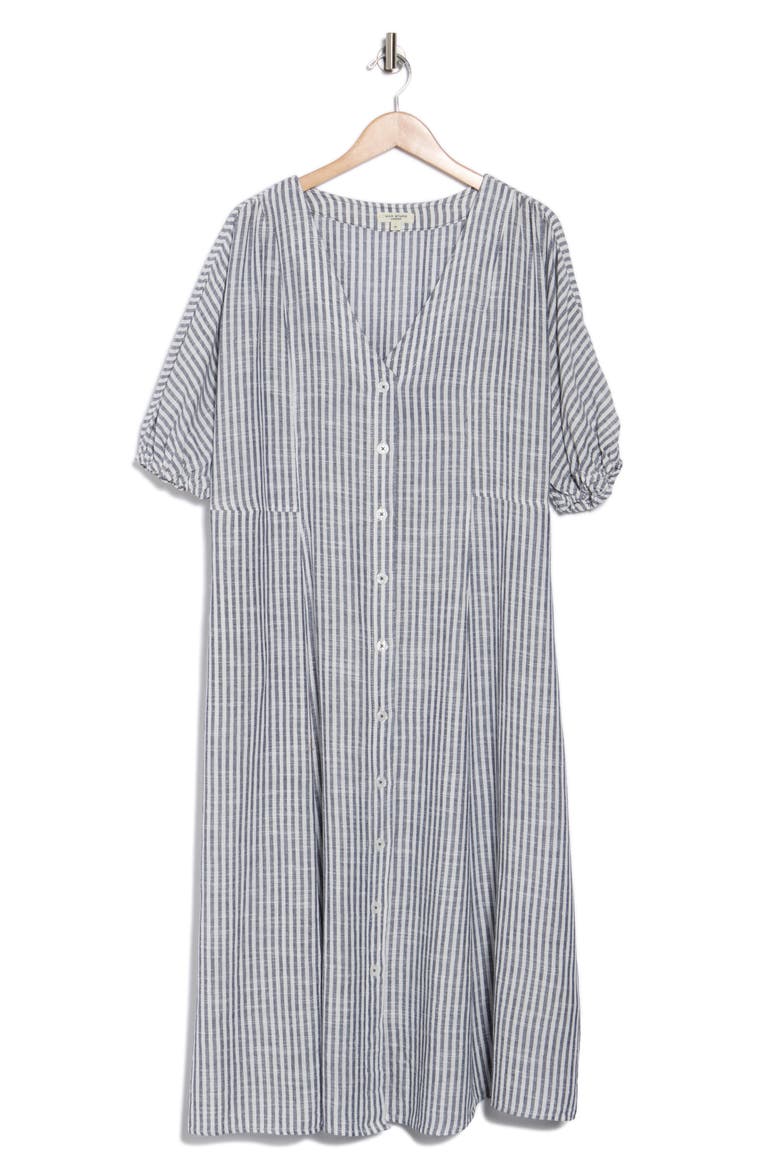 Yarn Dye Puff Sleeve Maxi Dress, Alternate, color, NAVY/ OFF WHITE AWNING STRIPE