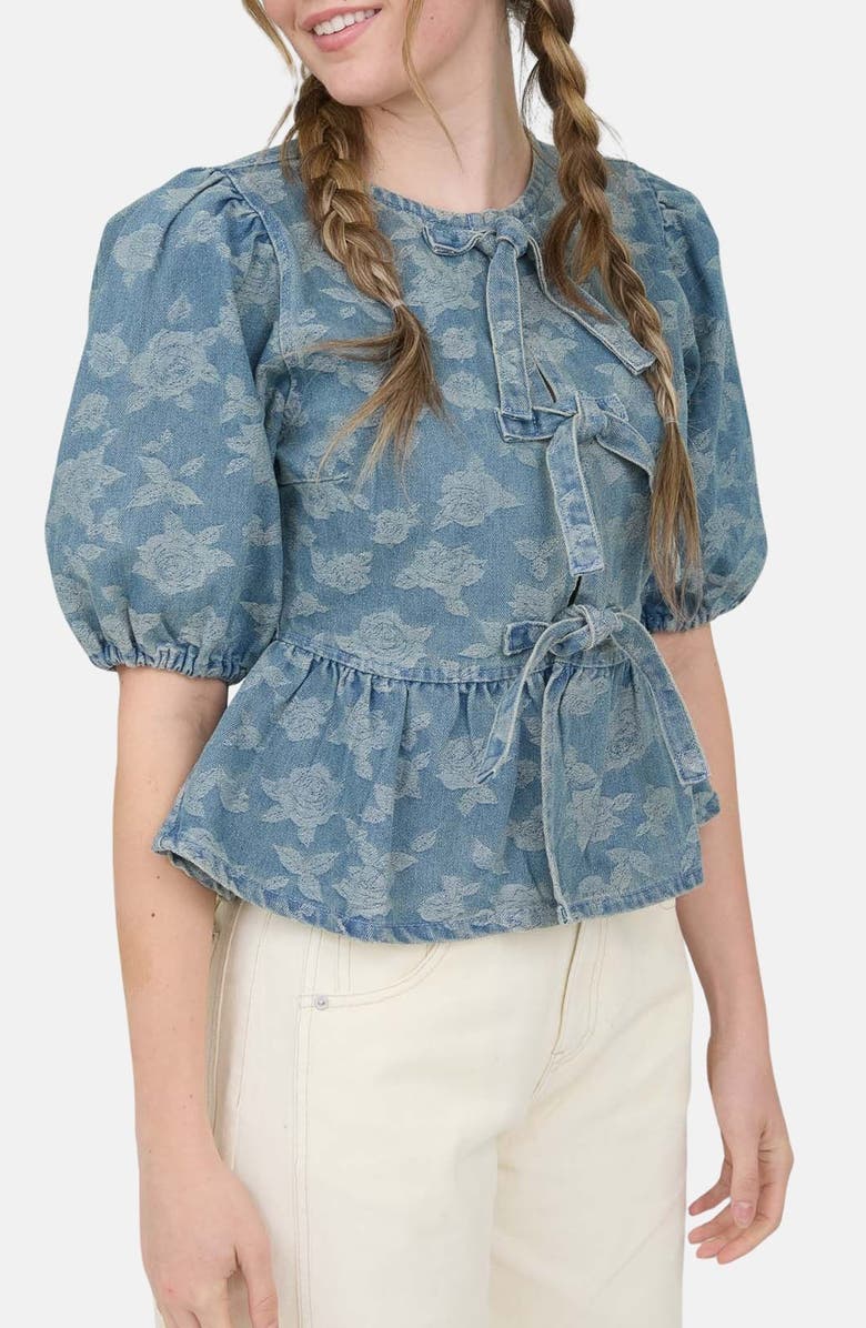 Blu Pepper Puff Sleeve Tie Front Top, Alternate, color, 