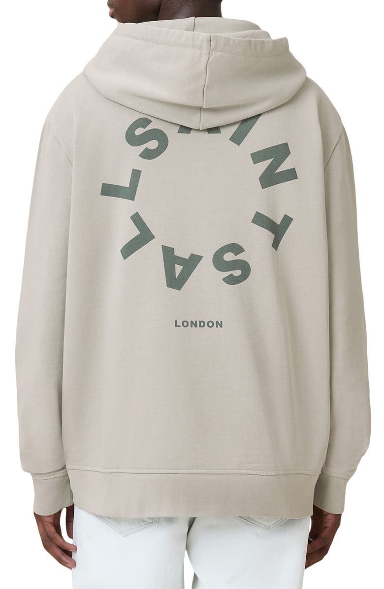 AllSaints Tierra Logo Graphic Hoodie, Alternate, color, Slate Green
