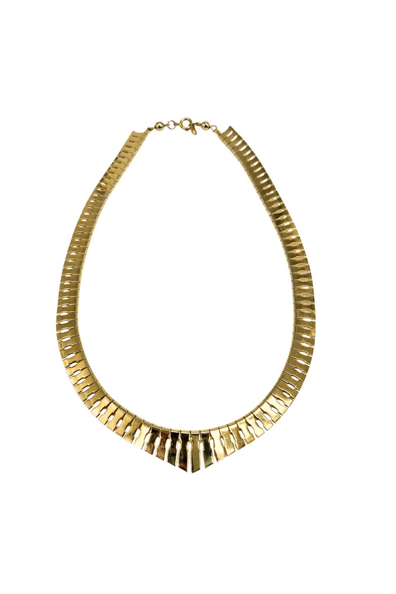 Vintage 1970 Egyptian Influence Gold Necklace, Main, color, gold