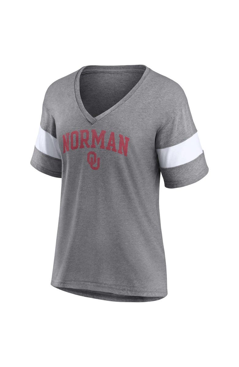 FANATICS Women's Fanatics Branded Heathered Gray Oklahoma Sooners Arched City Sleeve-Striped Tri-Blend V-Neck T-Shirt, Alternate, color, Heather Gray