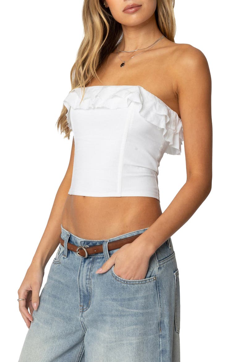 Litsa Ruffle Strapless Crop Top, Alternate, color, WHITE