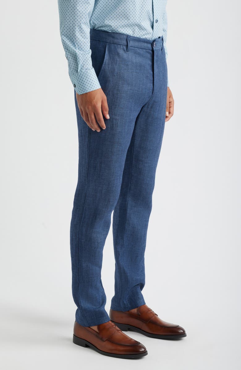 Bugatchi Linen Herringbone Chinos, Alternate, color, Navy