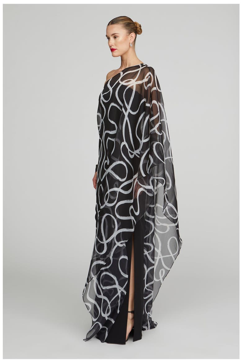 Elodie Chiffon Caftan, Alternate, color, Black Ribbon