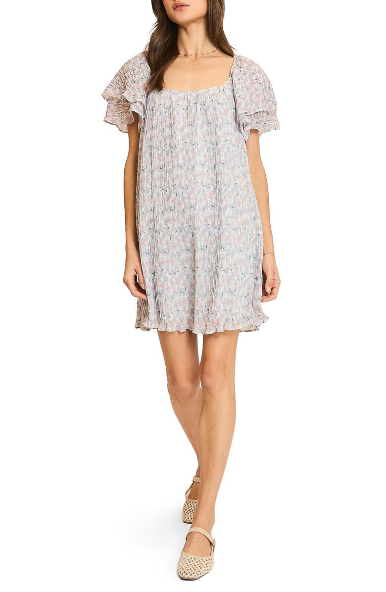 WISHLIST Floral Pleated Minidress, Main, color, Medium Blue