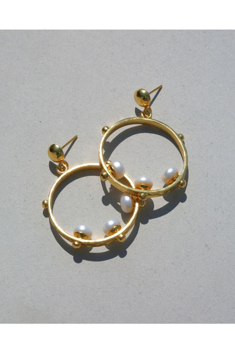 Aristea Bead Hoop Earrings, Alternate, color, Brass