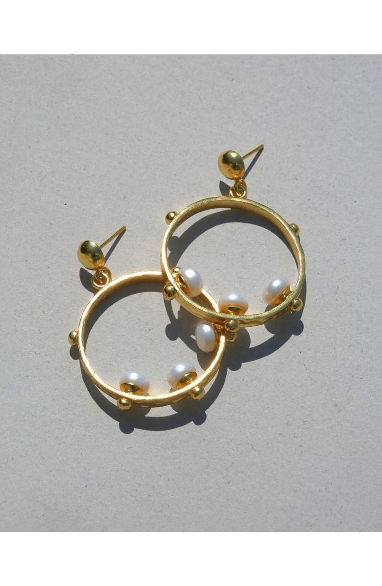 Ottoman Hands Aristea Bead Hoop Earrings, Alternate, color, Brass