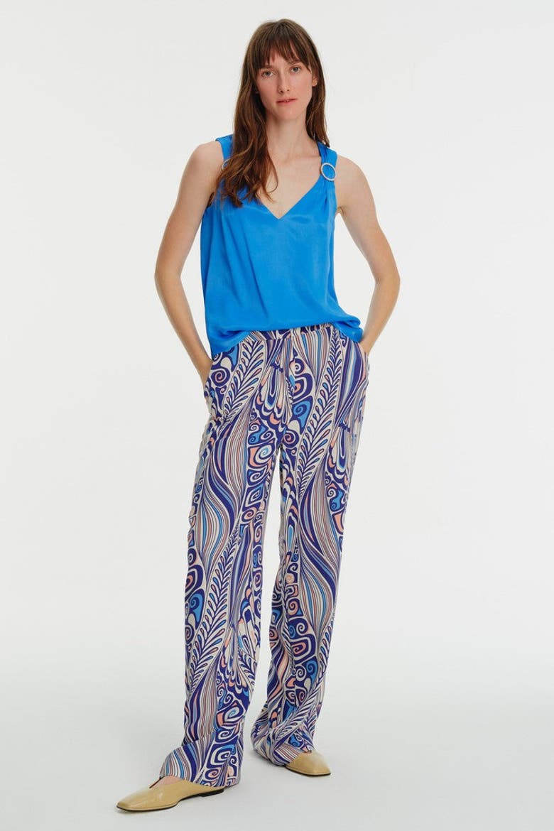 V Neck Crystal Buckle Sleeveless Blouse, Alternate, color, BLUE