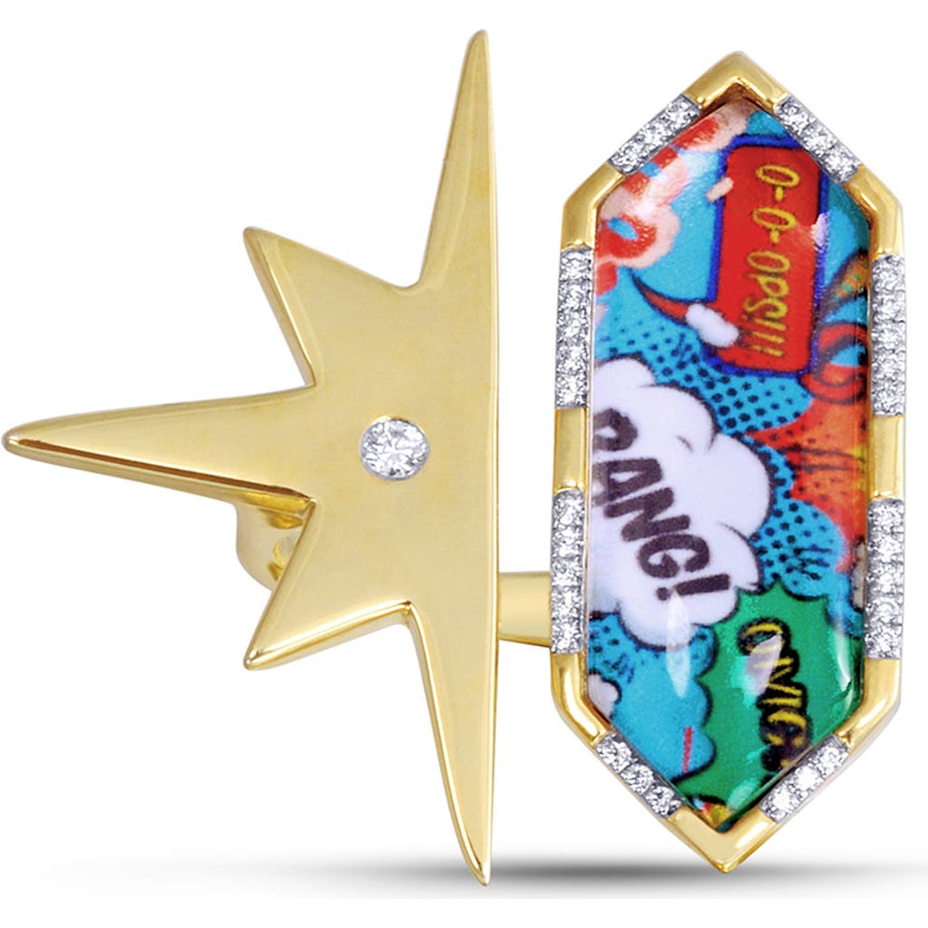 Luvmyjewelry Bang Bang Half Star Design Diamond Yellow Gold Plated Silver Mosaic Open Ring In 14kt Gold Vermeil On Sterling