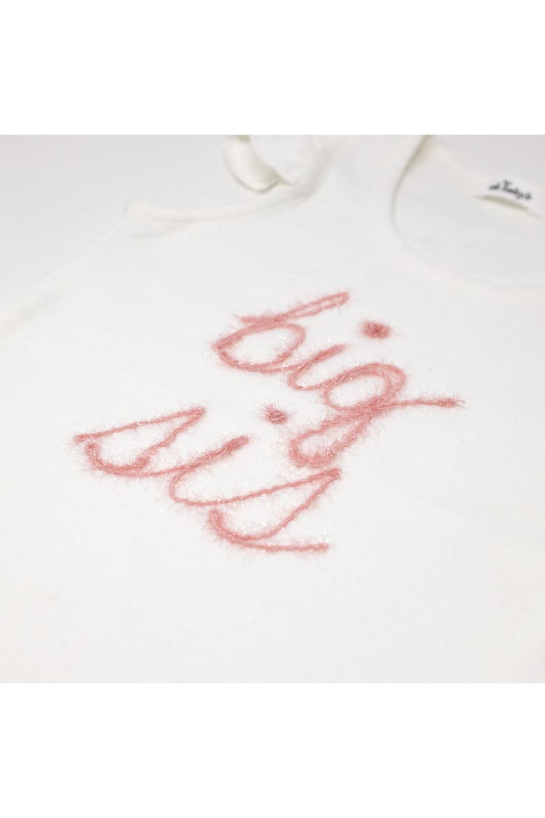 "big sis" Pink Embroidered Cotton Baby Rib Flutter Sleeve Tank, Alternate, color, Cream