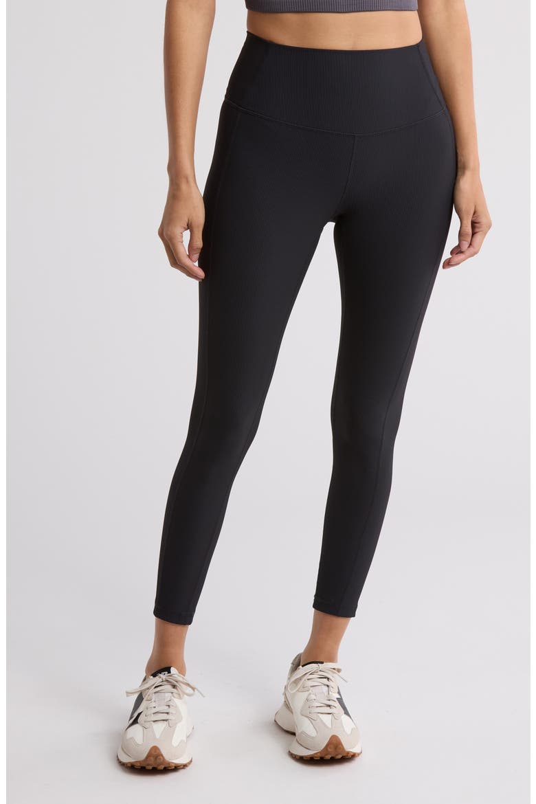 Perform High Waist Rib 7/8 Leggings, Main, color, BLACK