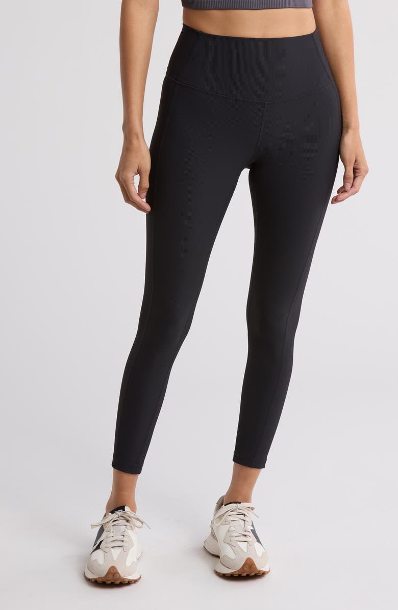 Z by Zella Perform High Waist Rib 7/8 Leggings, Main, color, Black