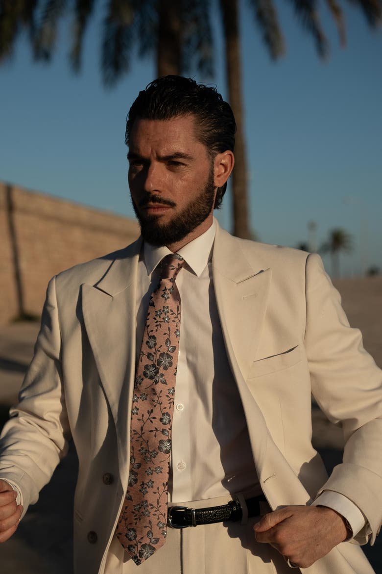 Silvio - Silk Jacquard Tie for Men, Main, color, Dusty Rose