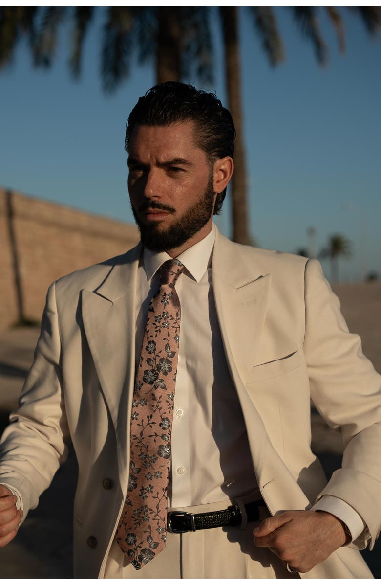 Elizabetta Silvio - Silk Jacquard Tie for Men, Main, color, Dusty Rose