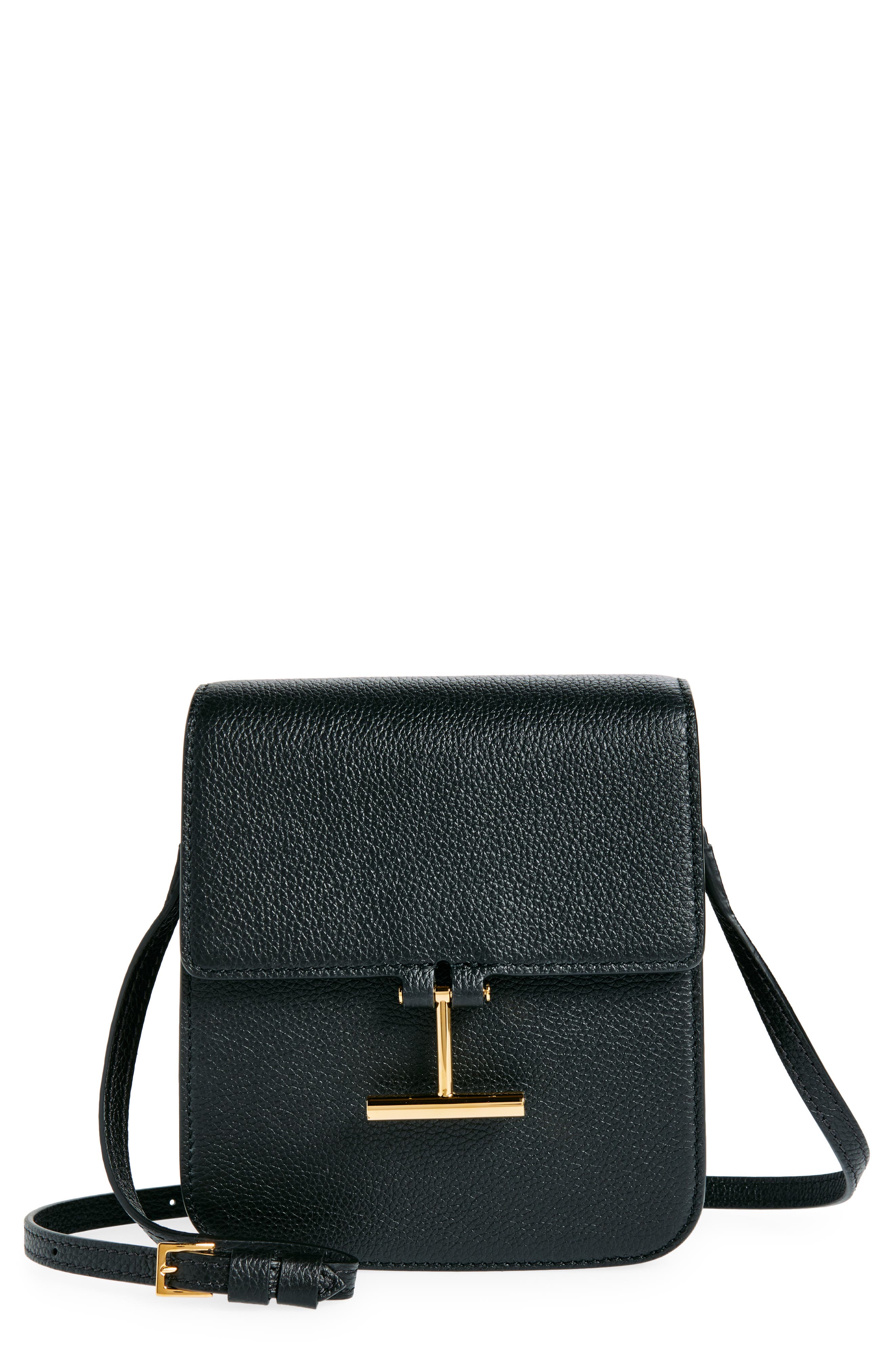 TOM FORD Mini Tara Grained Leather Crossbody Bag, Main, color, Black