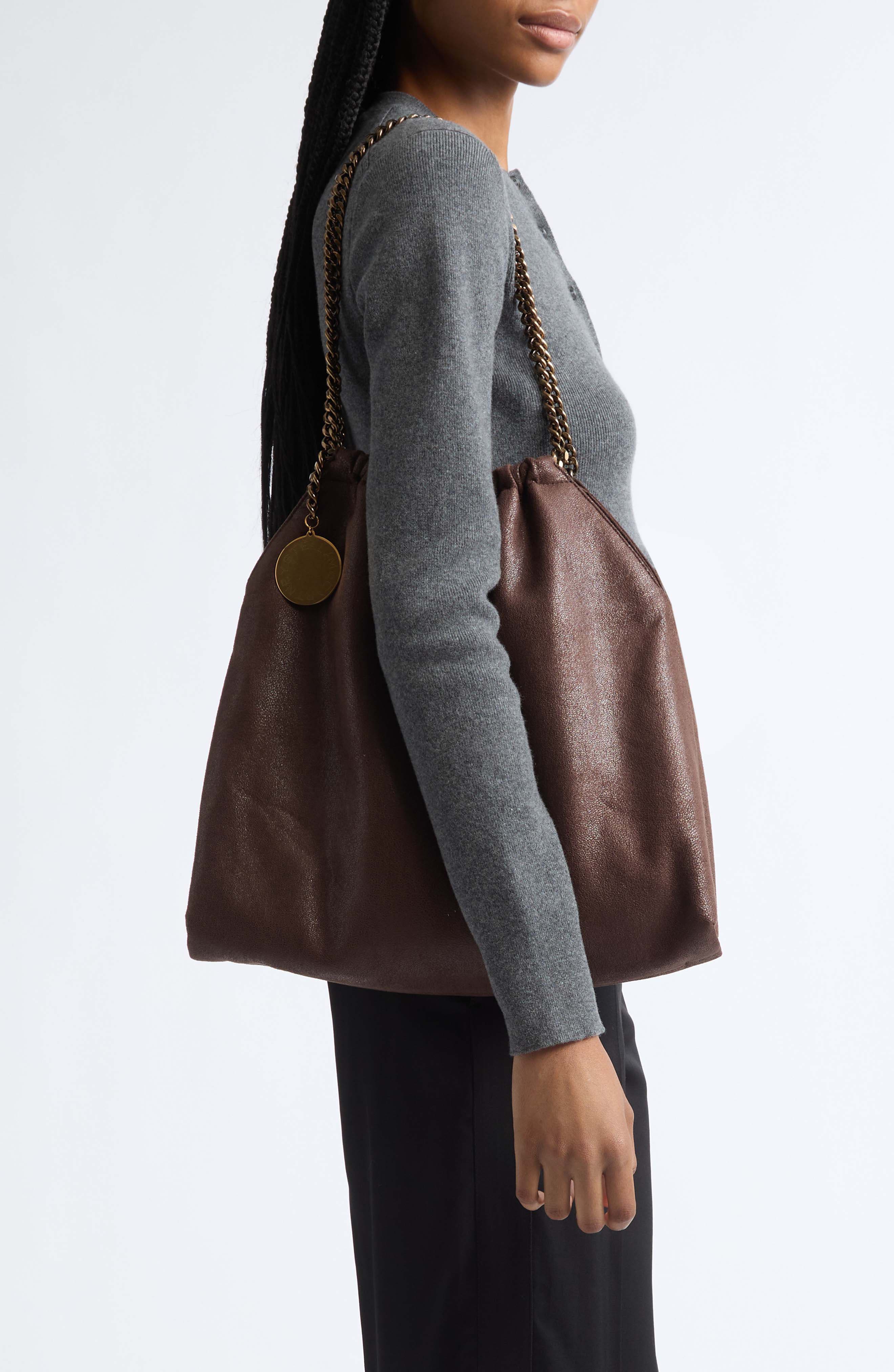 Medium Falabella Drawstring Faux Suede Shoulder Bag, Alternate, color, MAHOGANY