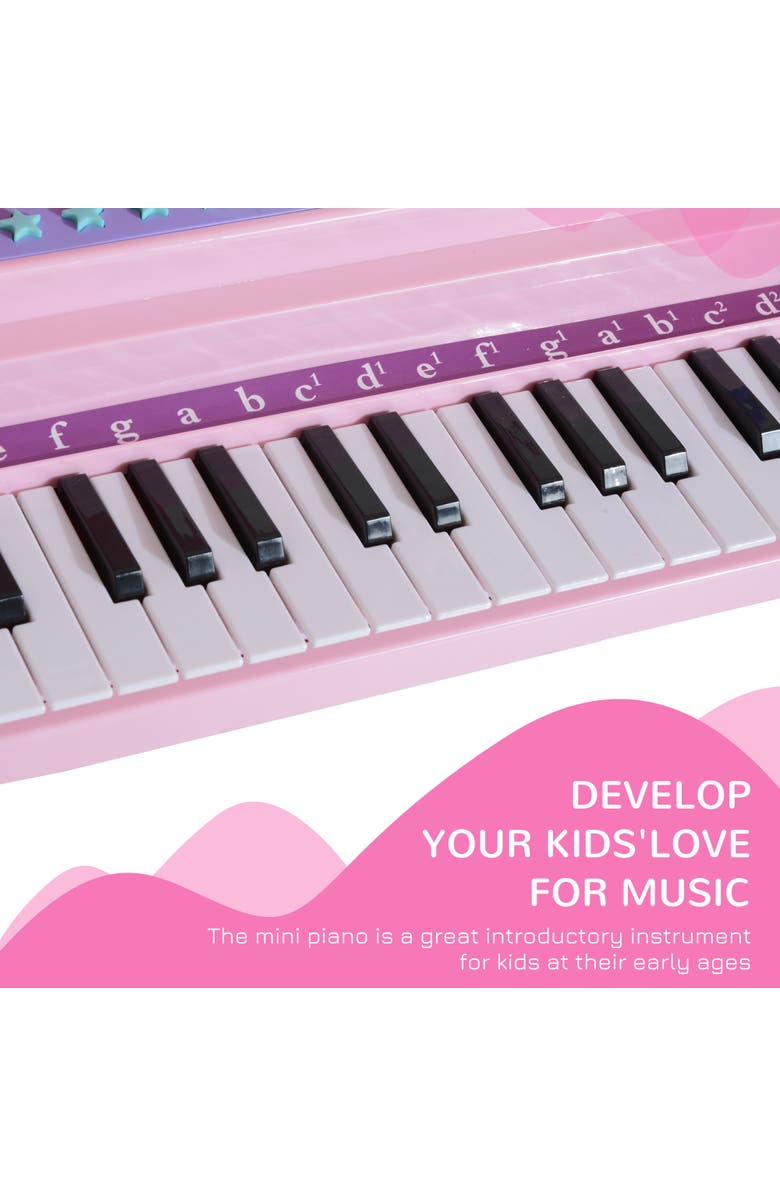 Qaba 37-Key Kids Piano Keyboard with Microphone, Stool, Built-in Songs, Alternate, color, Pink