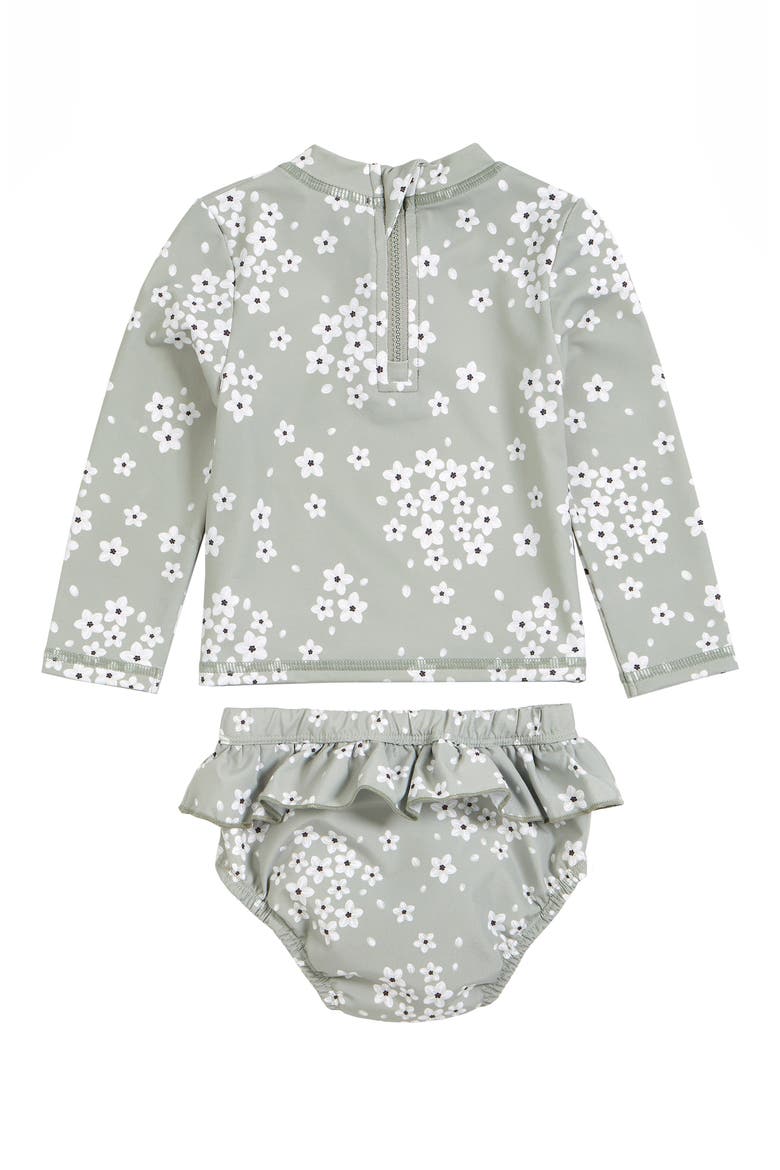 Flowers on Sage Two-Piece Rashguard Swimsuit, Alternate, color, 800 GREEN