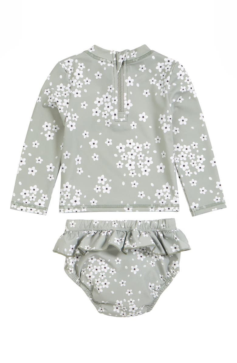 Petit Lem Flowers on Sage Two-Piece Rashguard Swimsuit, Alternate, color, 