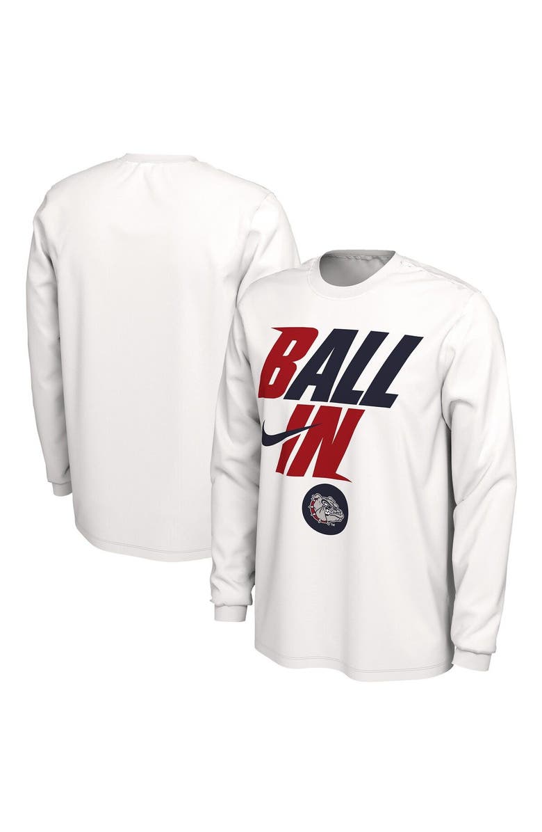 Nike Men's Nike White Gonzaga Bulldogs Ball In Bench Long Sleeve T-Shirt, Main, color, 