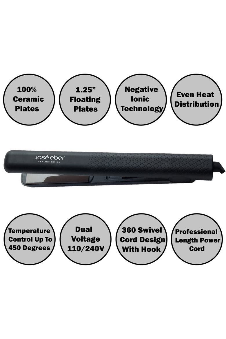 100% Pure Ceramic Flat Iron Black, 1.25" Plates, Alternate, color, Black