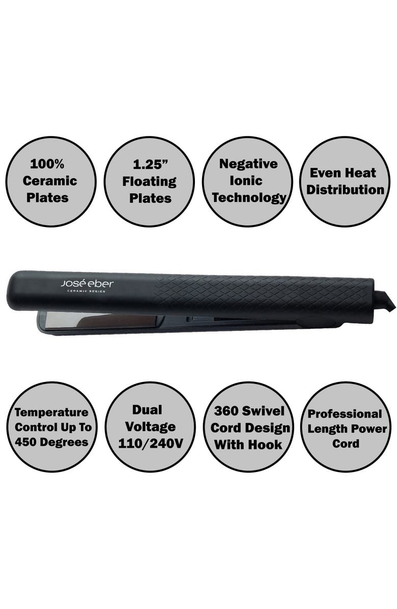 Jose Eber 100% Pure Ceramic Flat Iron Black, 1.25" Plates, Alternate, color, Black