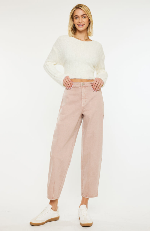 Kancan Mar High Rise Slim Barrel Jeans In Dusty Pink