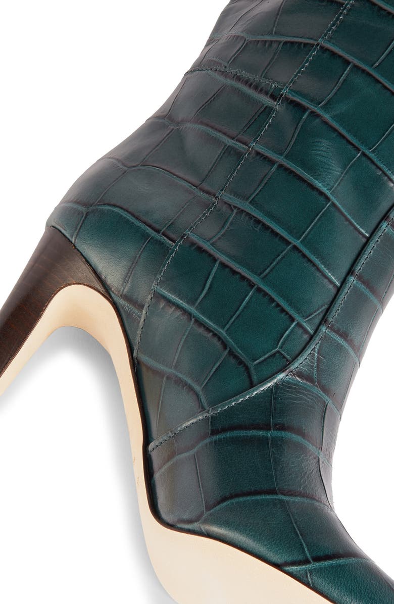 LK Bennett Margret Croc Embossed Knee High Boot, Alternate, color, Gre-Sea Green