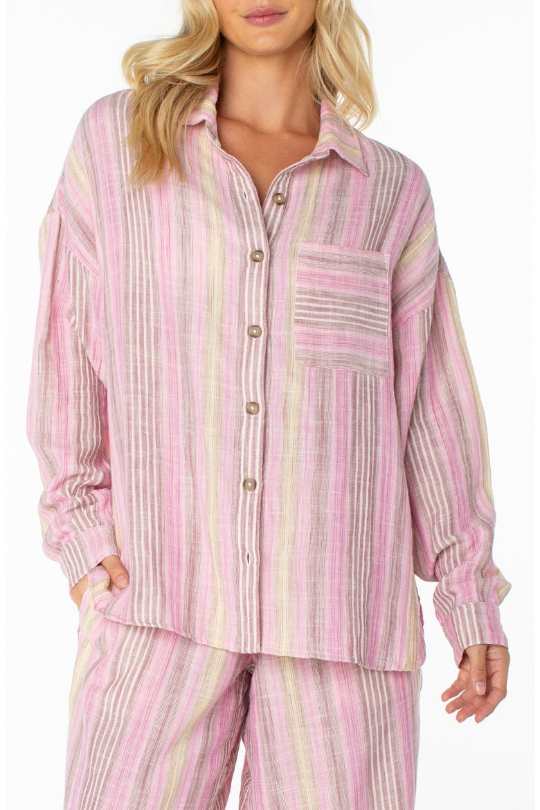 Lets Get Away Striped Cotton Button-Up Shirt, Main, color, FUCHSIA PINK