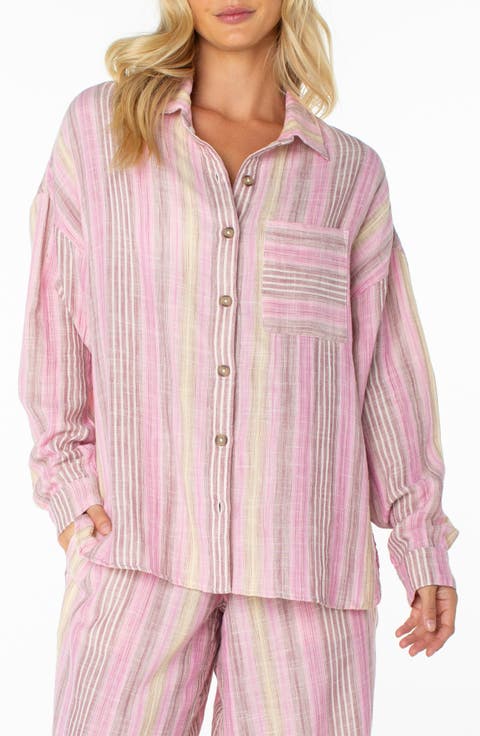 Lets Get Away Striped Cotton Button-Up Shirt