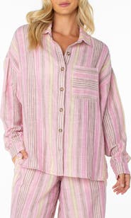 Roxy Lets Get Away Striped Cotton Button-Up Shirt