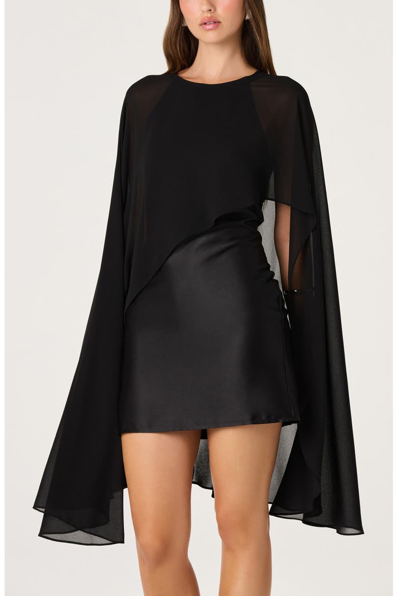 Ginevra Capelet Stretch Satin Minidress, Alternate, color, BLACK