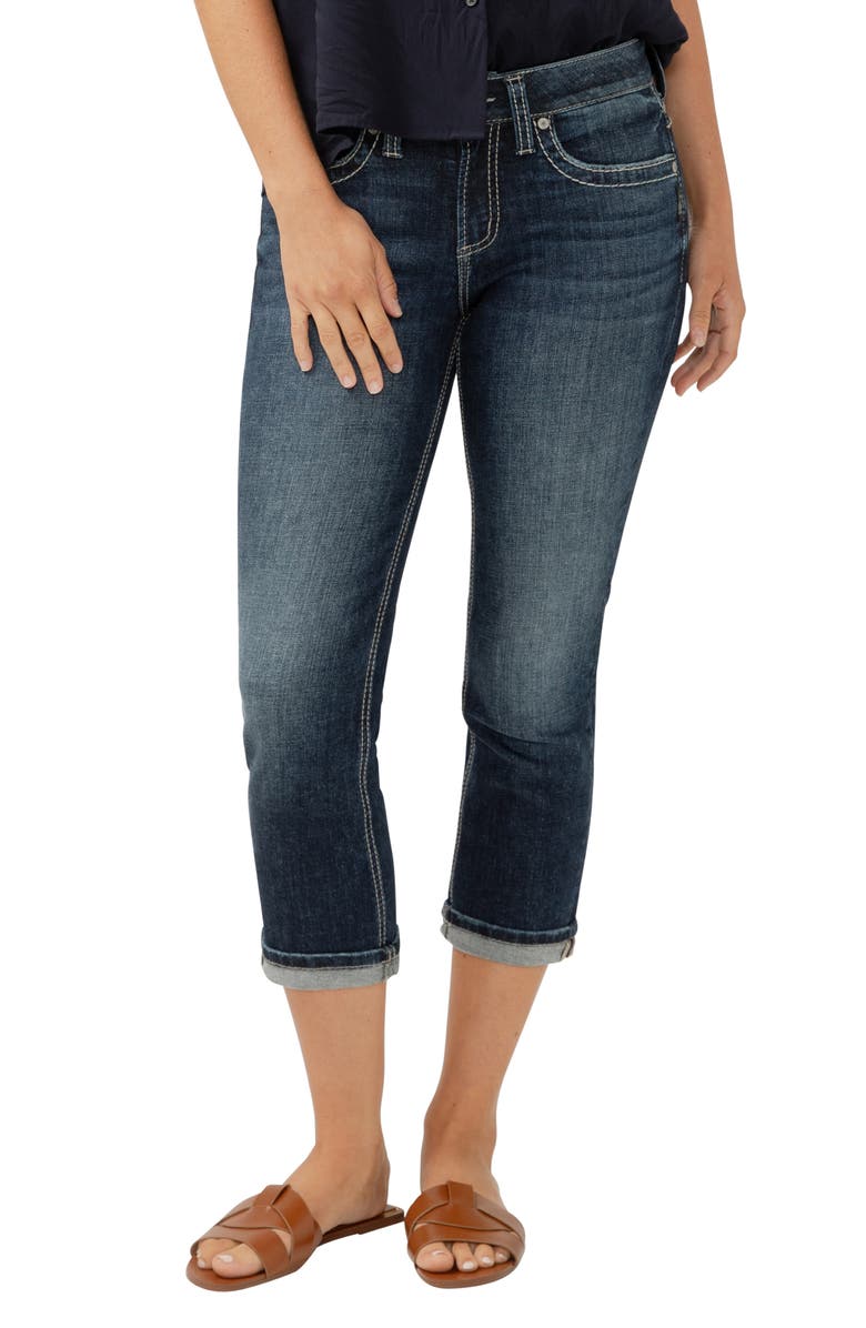 Silver Jeans Co. Suki Curvy Mid Rise Capri Jeans, Alternate, color, Indigo