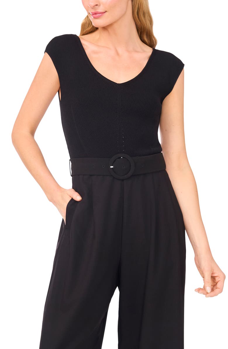 Ted Baker Belted Mixed Media Jumpsuit, Alternate, color,