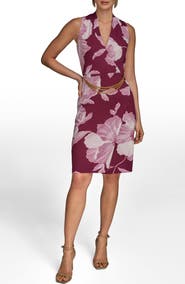 Donna Karan New York Floral Print Faux Wrap Sheath Dress
