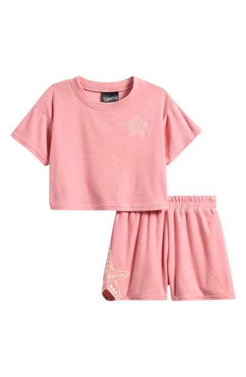 Kids' Embroidered Cotton Blend Terry Cover-Up Top & Shorts Set (Big Kid)