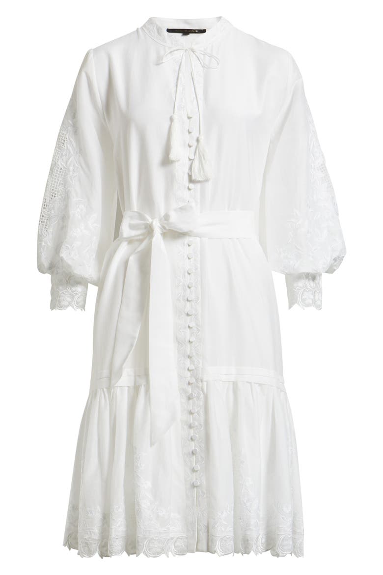 Erica Embroidered Detail Long Sleeve Cotton & Silk Dress, Alternate, color, WHITE