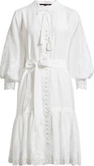 KOBI HALPERIN Erica Embroidered Detail Long Sleeve Cotton & Silk Dress