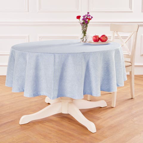Linen Round Tablecloth for Dining Table, Holiday and Everyday Table Decor - Narrow Stripe
