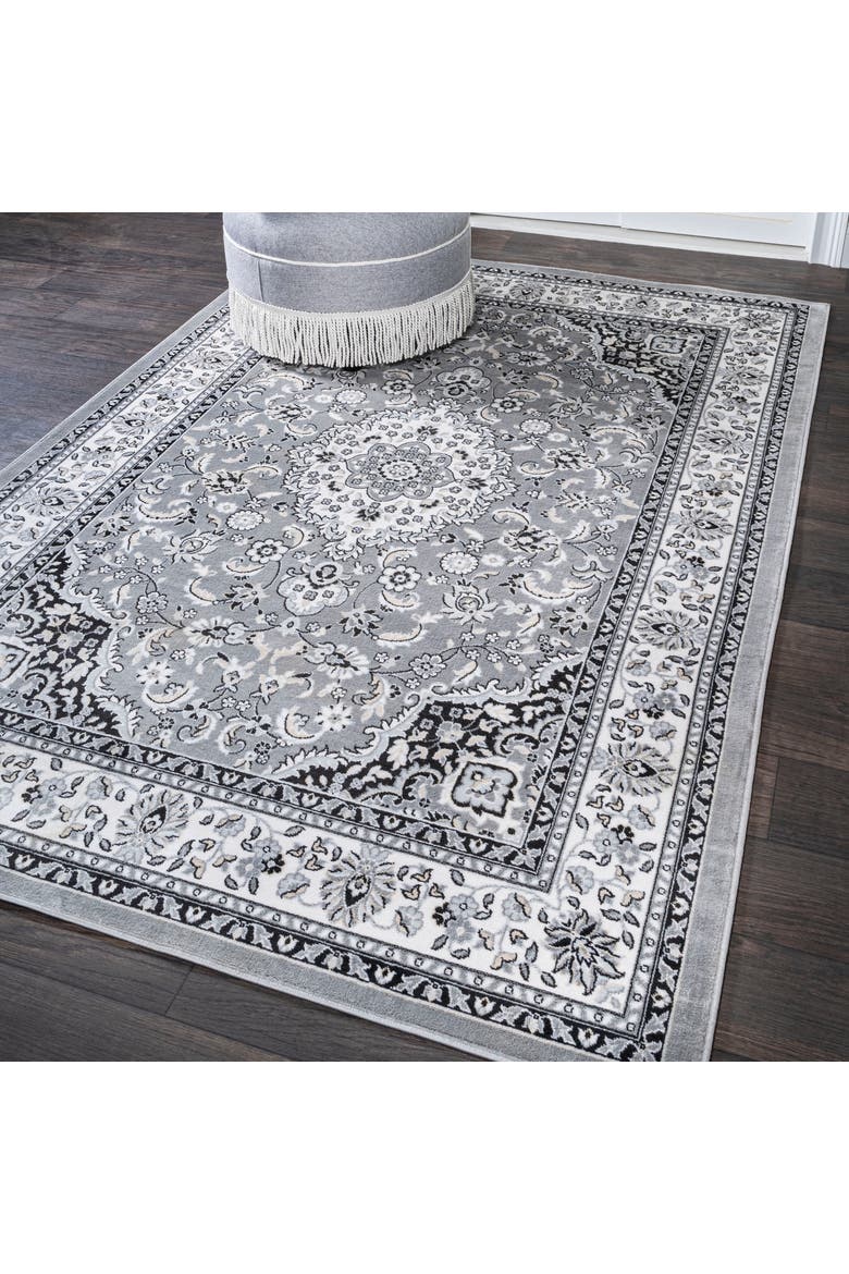 Palmette Modern Persian Floral Area Rug, Alternate, color, Gray/Ivory