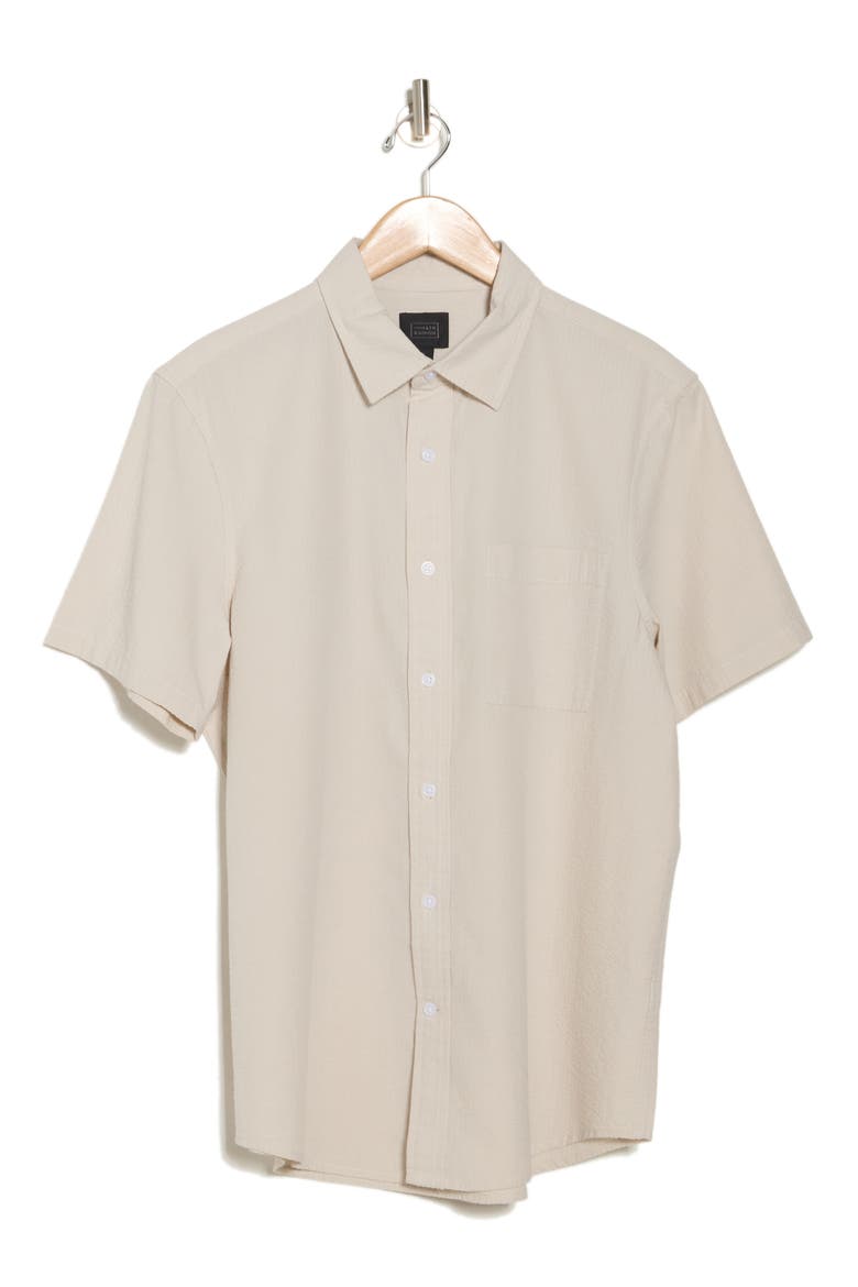 Seersucker Short Sleeve Cotton Button-Up Shirt, Alternate, color, GREY MOONBEAM