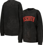 PRESSBOX Women's Pressbox Black Wisconsin Badgers Comfy Cord Vintage Wash Basic Arch Pullover Sweatshirt