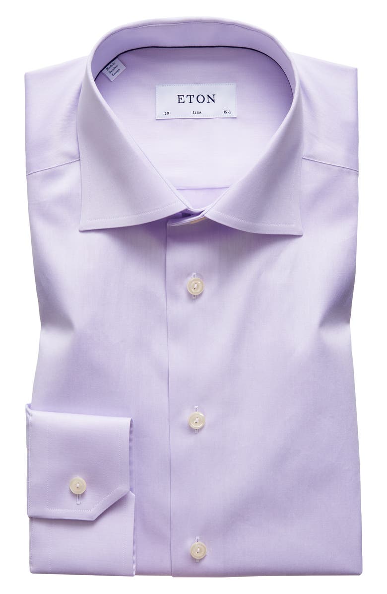 Eton Slim Fit Solid Dress Shirt, Alternate, color, Lavender