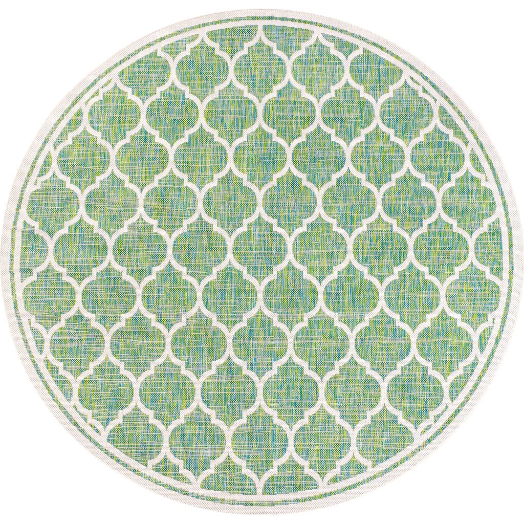 Jonathan Y Trebol Moroccan Trellis Textured Weave Indoor/outdoor Round Area Rug In Cream/green