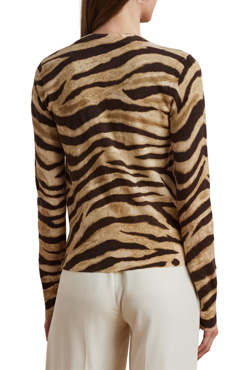 Lauren Ralph Lauren Zebra Stripe Linen & Cotton Cardigan, Alternate, color, Mascarpone Cream/ Brown
